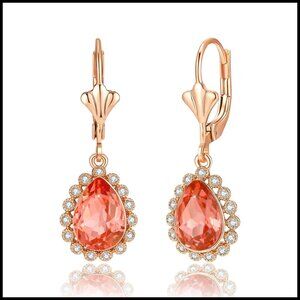 Austrian Crystal Teardrop Leverback Earrings 14K Gold Plated Dangle Drop